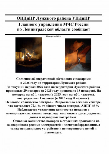 ОНДиПР Лужского района УНДиПР Главного управления МЧС России по Ленинградской области сообщает
