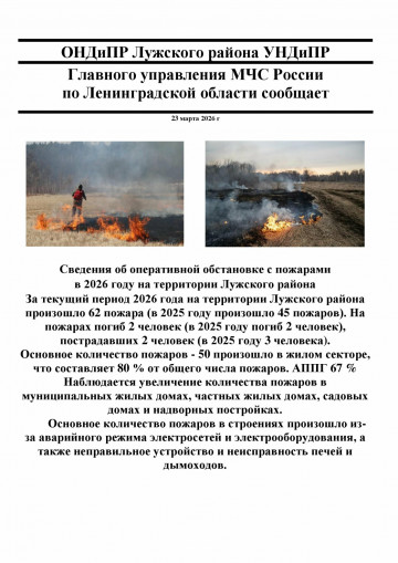 ОНДиПР Лужского района УНДиПР Главного управления МЧС России по Ленинградской области сообщает